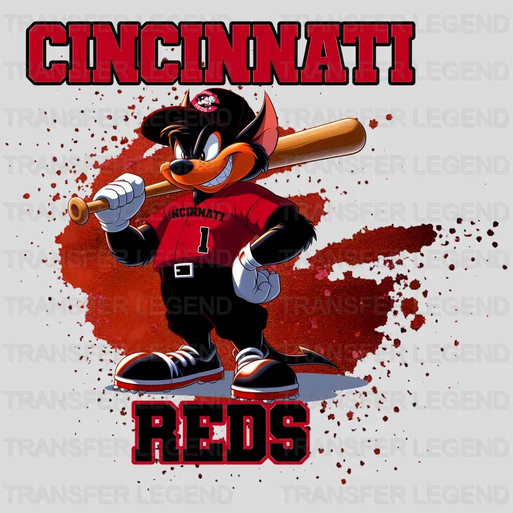 Cincinnati Reds MLB Mascot Batting Stance Cartoon - DTF Iron On Transfer