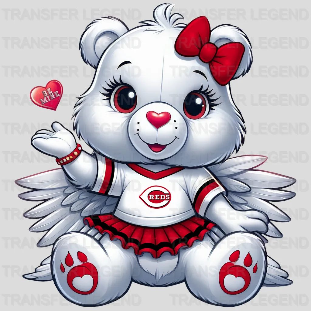 Cincinnati Reds MLB Cute Care Bear Mascot With Bow - DTF Iron On Transfer