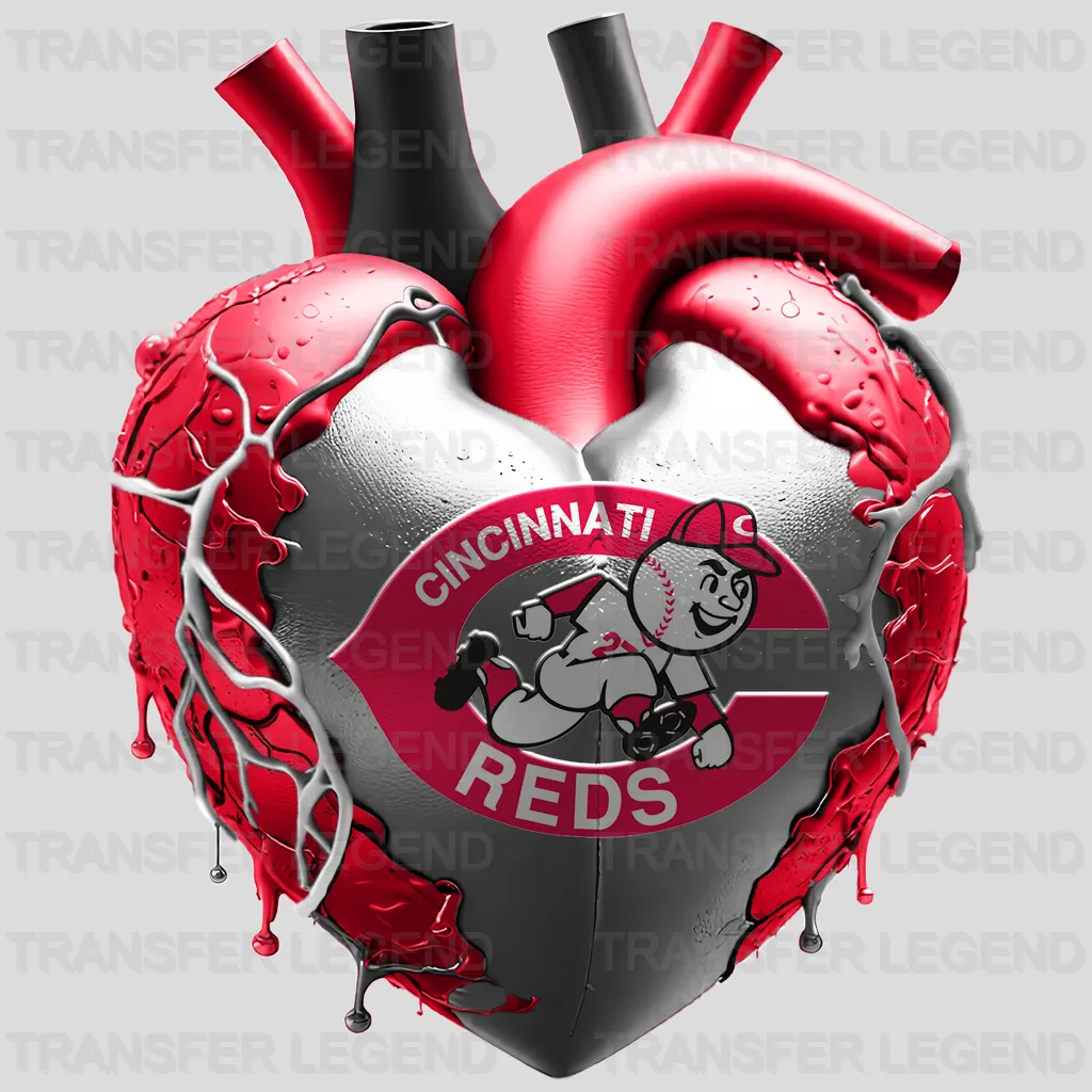 Cincinnati Reds MLB Realistic Anatomical Heart Art - DTF Iron On Transfer