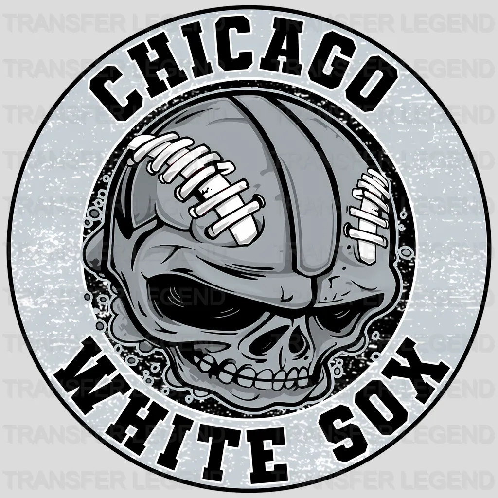 Chicago White Sox MLB Silver Skull With Helmet Art - DTF Iron On Transfer