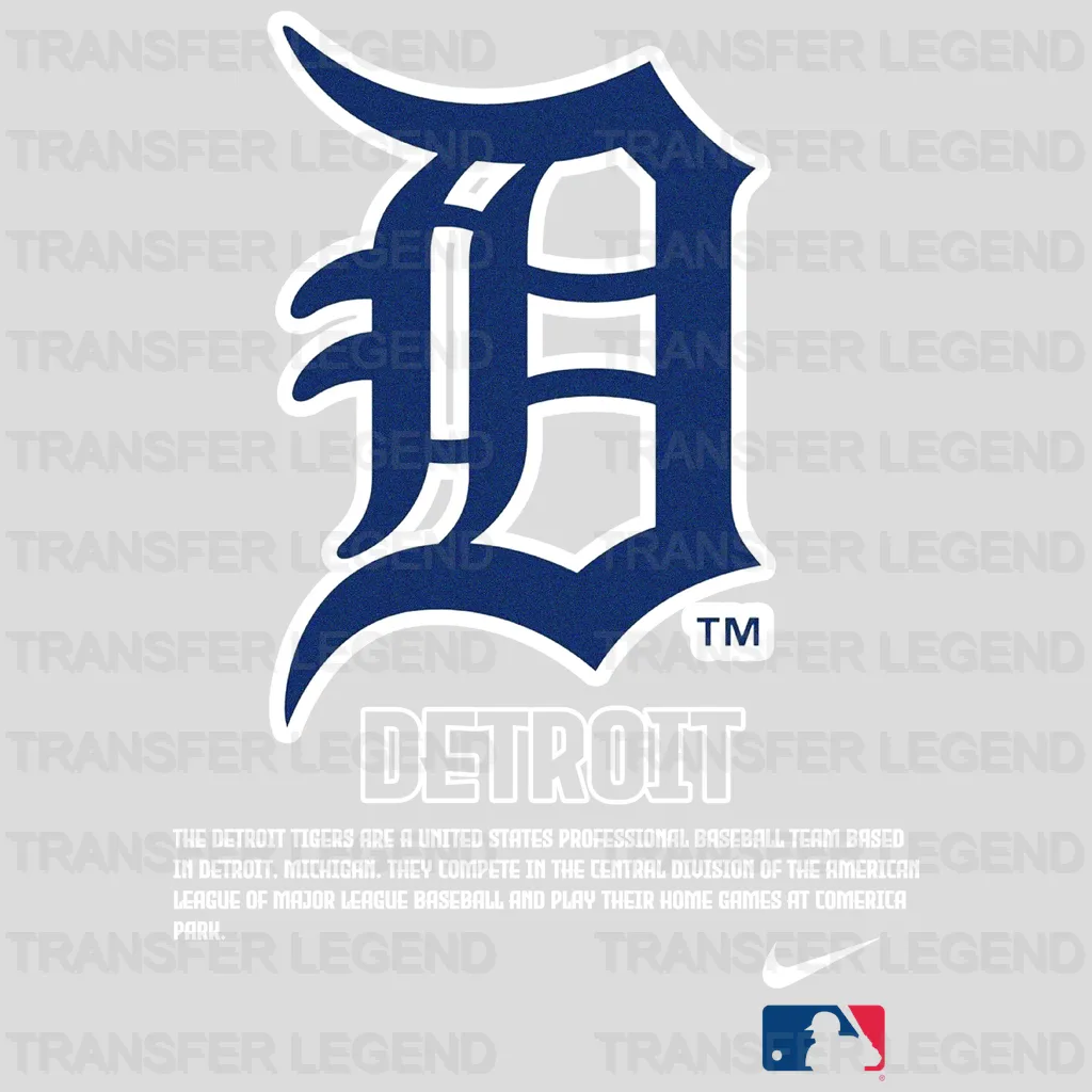 Detroit Tigers MLB Crossed Bats Old English D Emblem - DTF Iron On Transfer