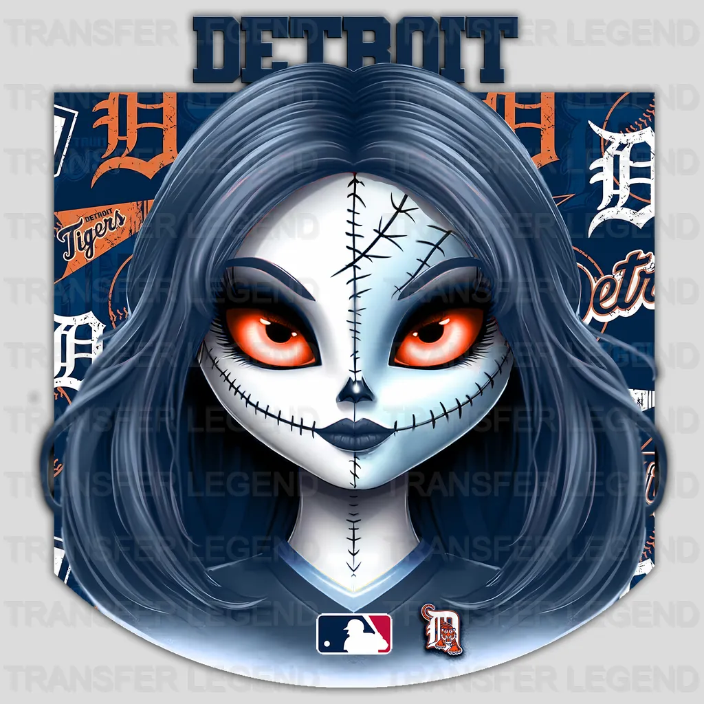 Detroit Tigers MLB Gothic Girl Illustration - DTF Iron On Transfer