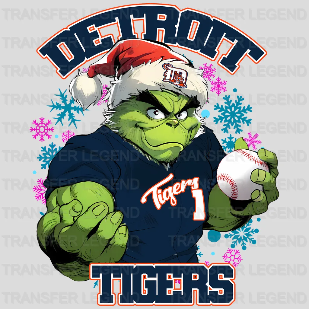 Detroit Tigers MLB Grinch Christmas Santa Hat Art - DTF Iron On Transfer