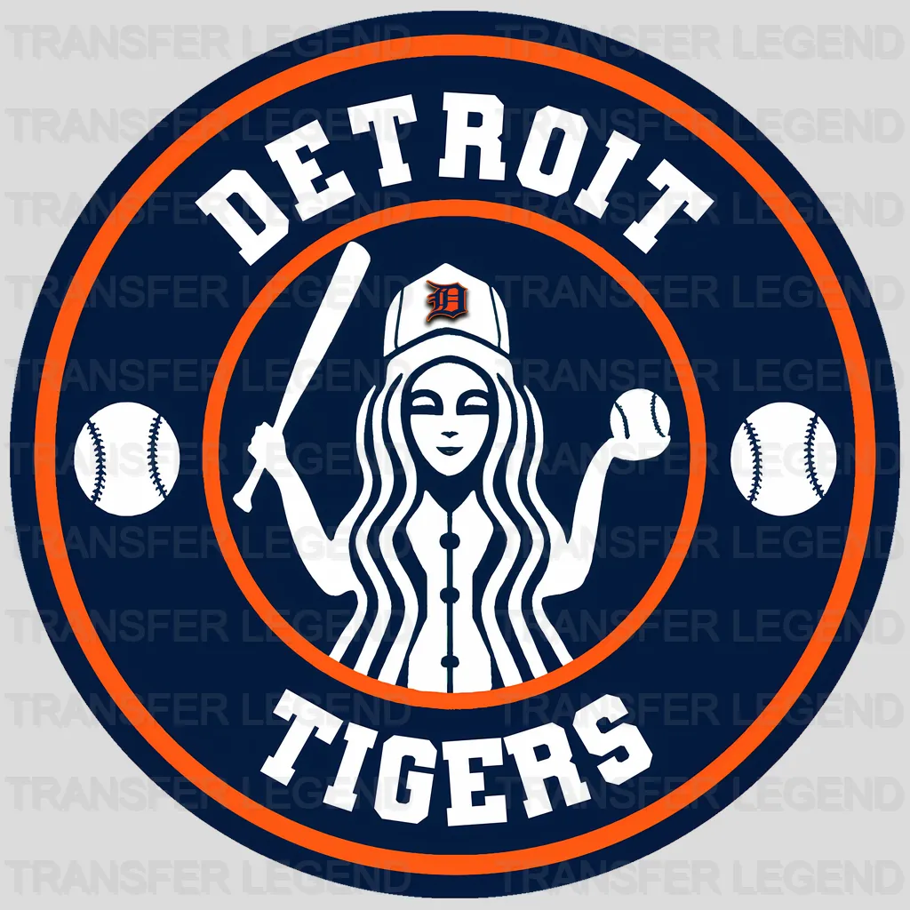 Detroit Tigers MLB Circle Badge Girl Silhouette Logo - DTF Iron On Transfer