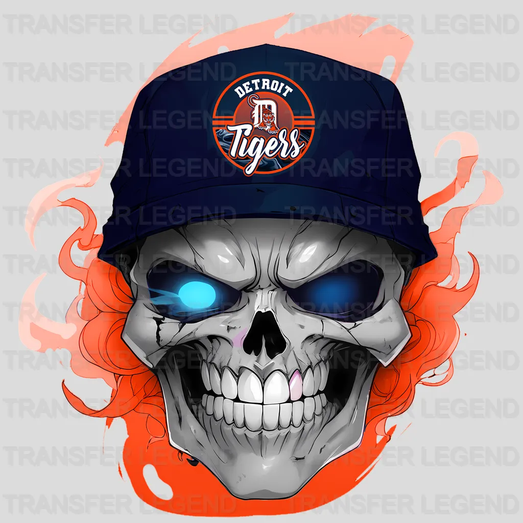 Detroit Tigers MLB Skull With Cap & Smoke Effect - DTF Iron On Transfer