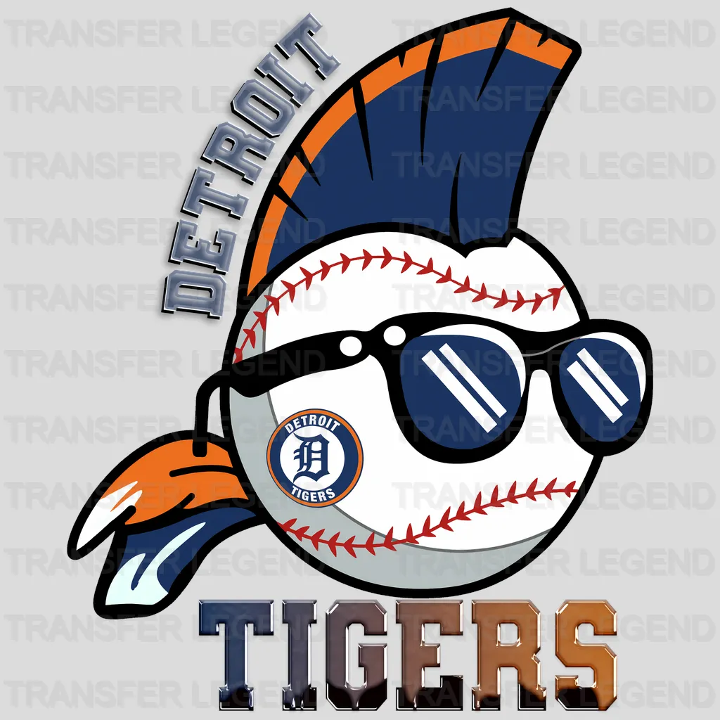 Detroit Tigers MLB Punk Skull With Mohawk & Glasses - DTF Iron On Transfer