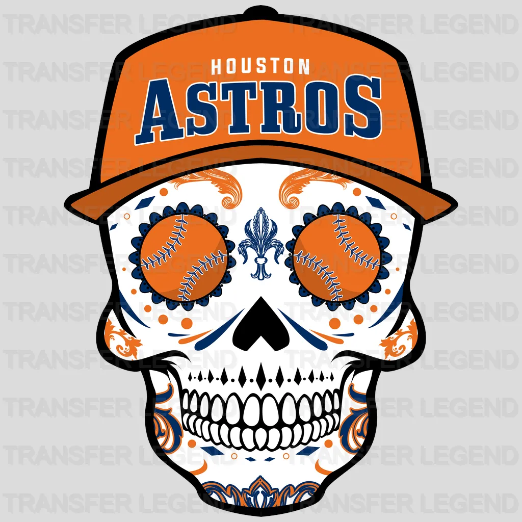 Houston Astros MLB Sugar Skull With Cap Illustration - DTF Iron On Transfer
