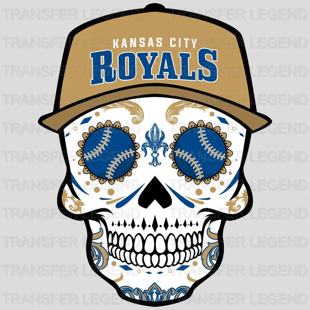 Kansas City Royals MLB Sugar Skull With Cap Illustration - DTF Iron On Transfer