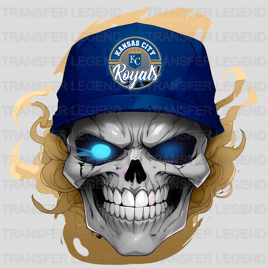Kansas City Royals MLB Skull With Cap & Smoke Effect - DTF Iron On Transfer