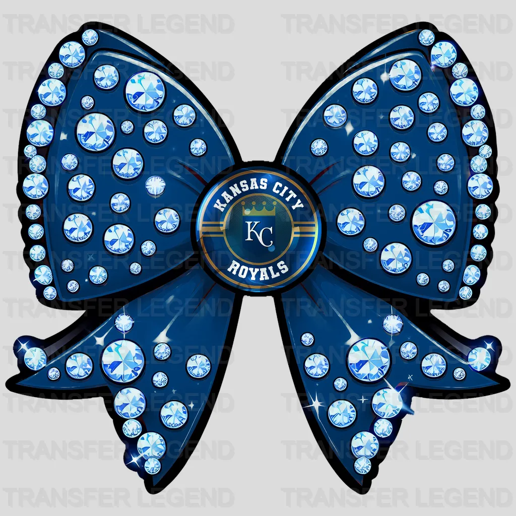 Kansas City Royals MLB Glitter Sequin Blue Bow Ribbon - DTF Iron On Transfer