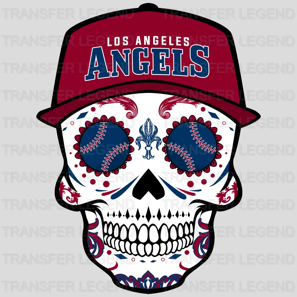 Los Angeles Angels MLB Sugar Skull With Cap Illustration - DTF Iron On Transfer