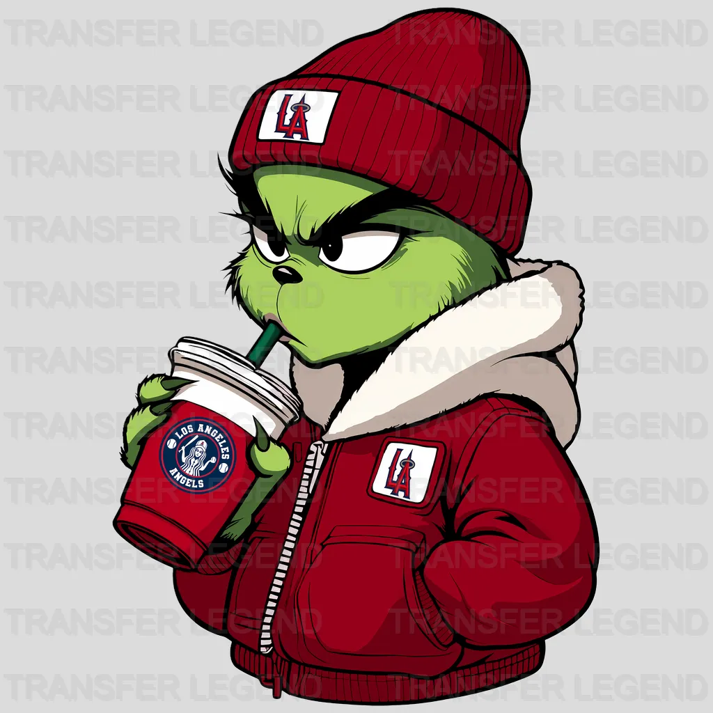 Los Angeles Angels MLB The Grinch Drinking Coffee - DTF Iron On Transfer