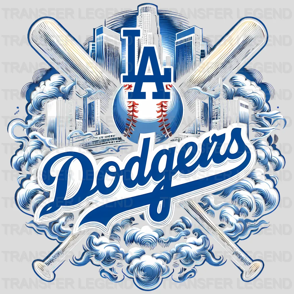 Los Angeles Dodgers MLB Crossed Bats Shield Emblem - DTF Iron On Transfer