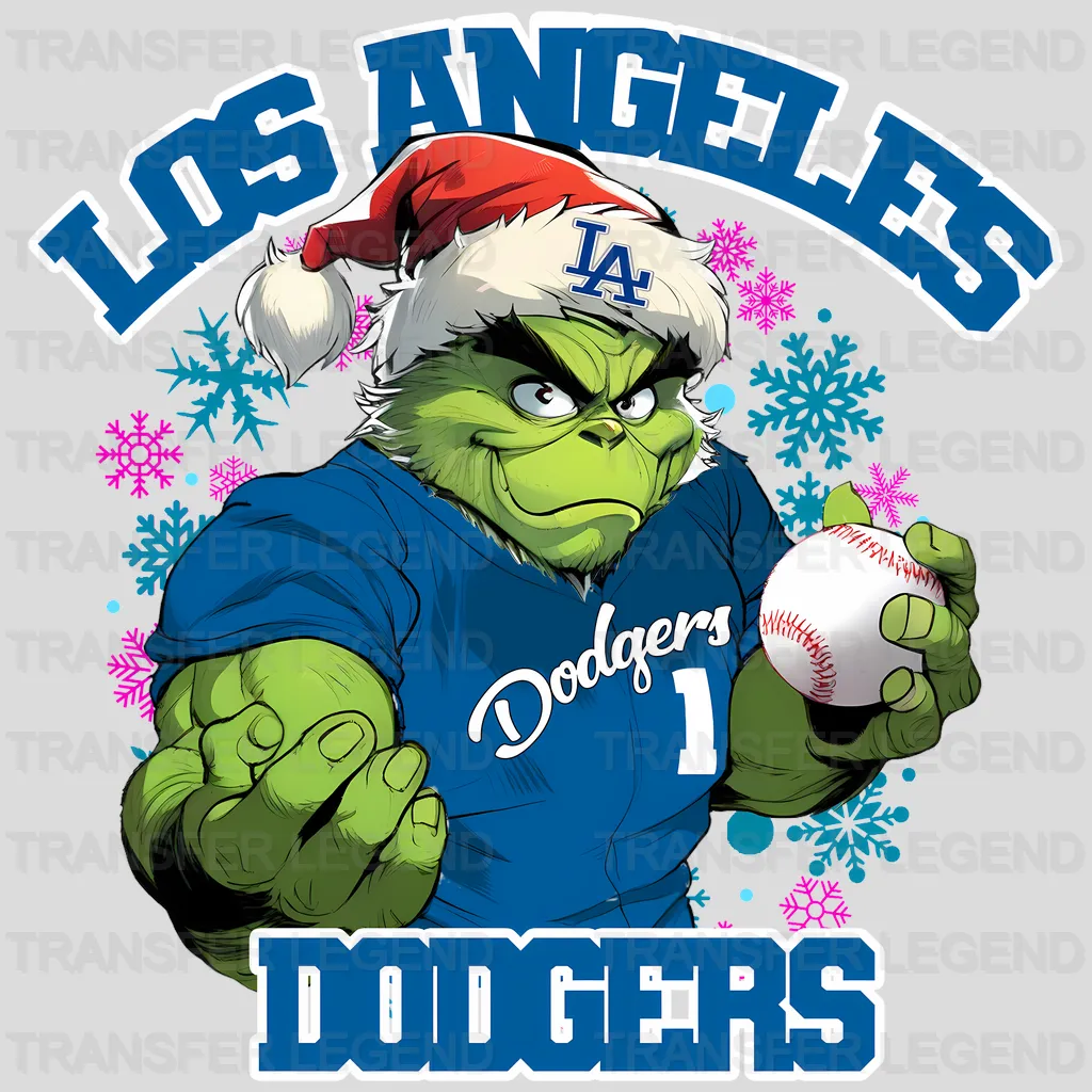 Los Angeles Dodgers MLB Grinch Christmas Holding Ball - DTF Iron On Transfer