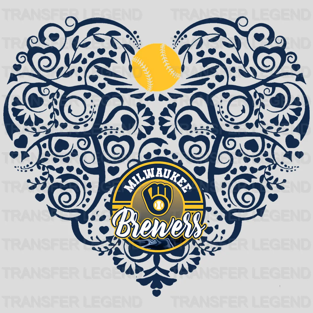 Milwaukee Brewers MLB Floral Pattern Heart Shape - DTF Iron On Transfer