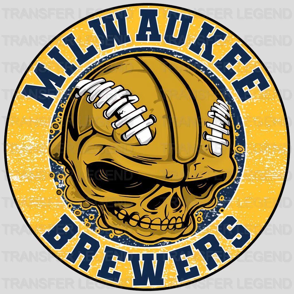 Milwaukee Brewers MLB Gold Skull With Helmet Art - DTF Iron On Transfer