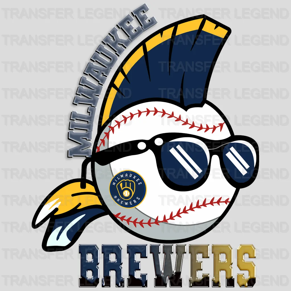 Milwaukee Brewers MLB Punk Skull With Mohawk & Glasses - DTF Iron On Transfer