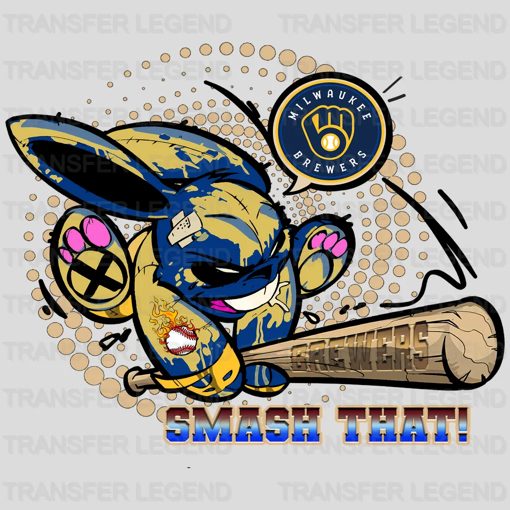Milwaukee Brewers MLB Cartoon Bunny Batter Mascot - DTF Iron On Transfer