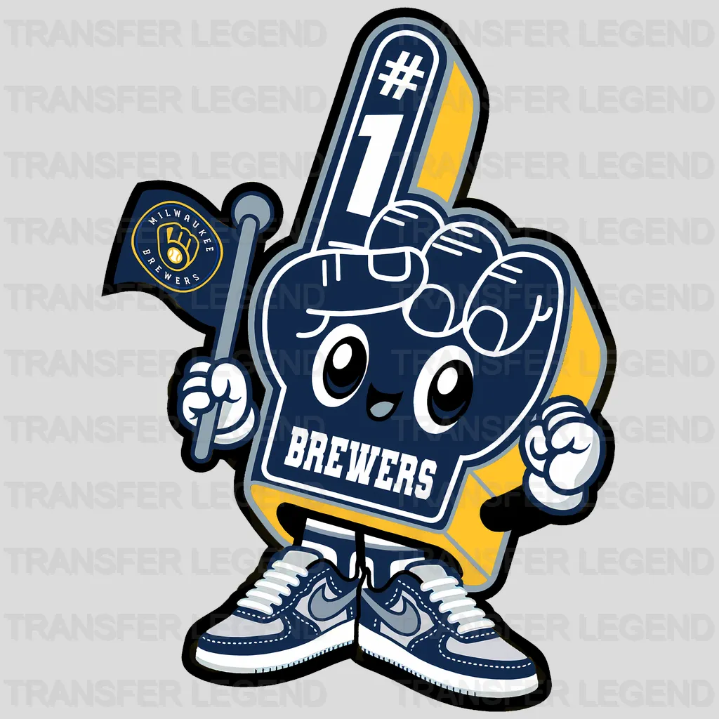Milwaukee Brewers MLB Bernie Brewer Mascot With Foam Finger - DTF Iron On Transfer