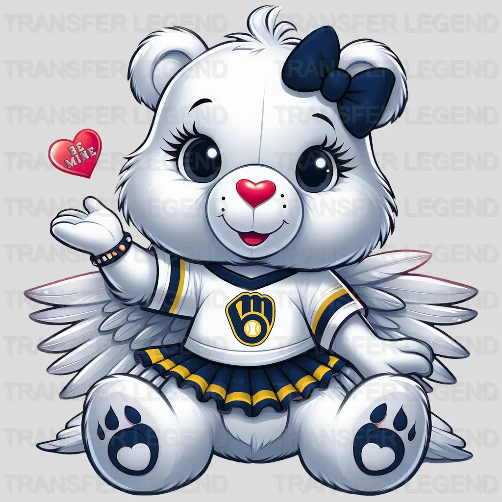 Milwaukee Brewers MLB Cute Care Bear Mascot With Bow - DTF Iron On Transfer