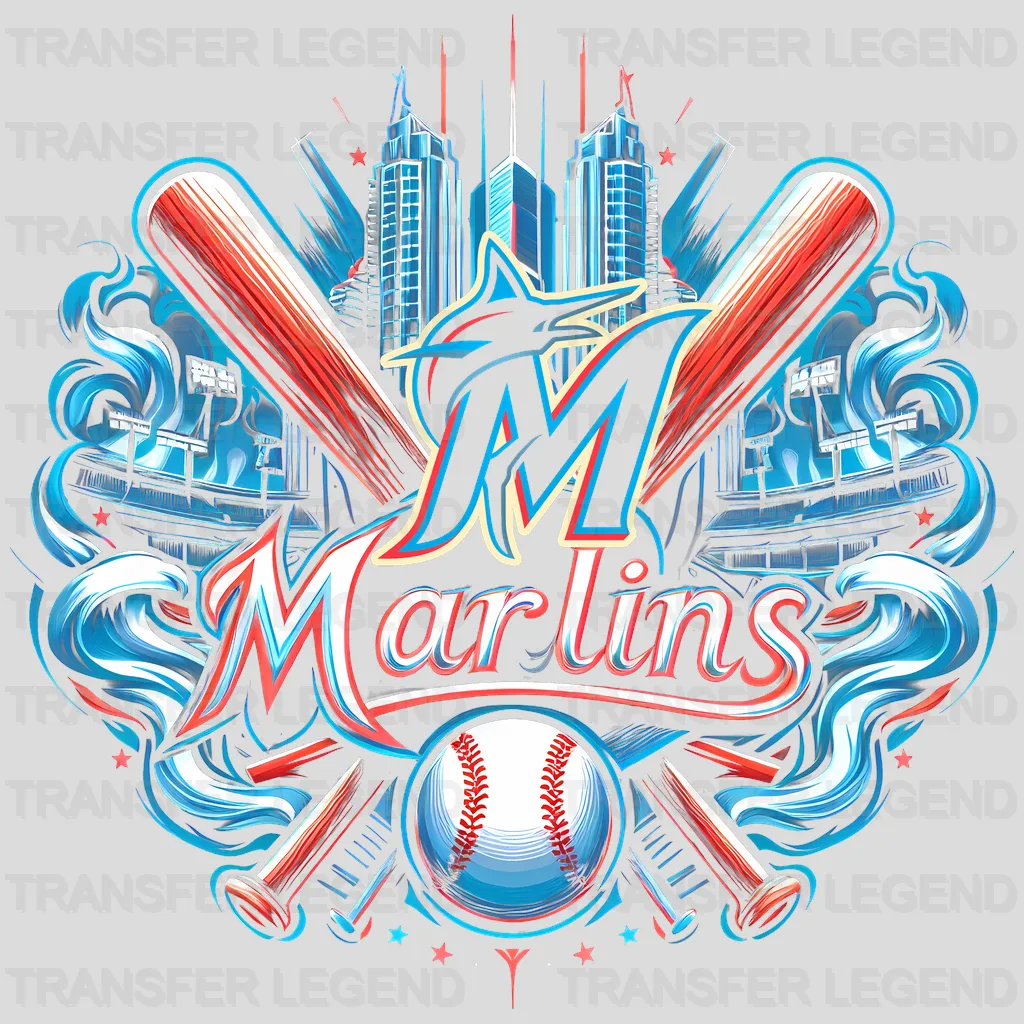 Miami Marlins MLB Crossed Bats Shield Emblem - DTF Iron On Transfer