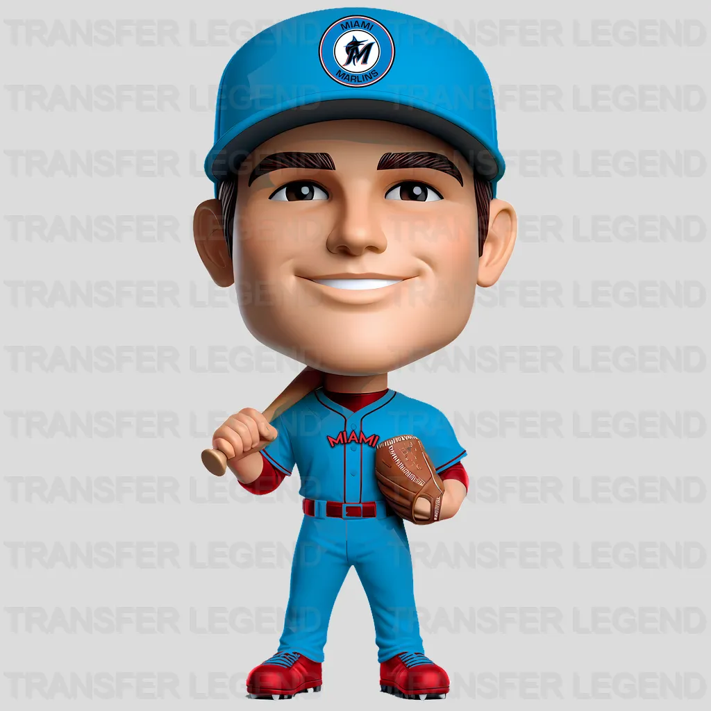 Miami Marlins MLB Cartoon Bobblehead Player Character - DTF Iron On Transfer