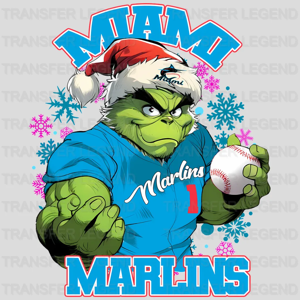 Miami Marlins MLB Grinch Christmas Santa Hat Art - DTF Iron On Transfer