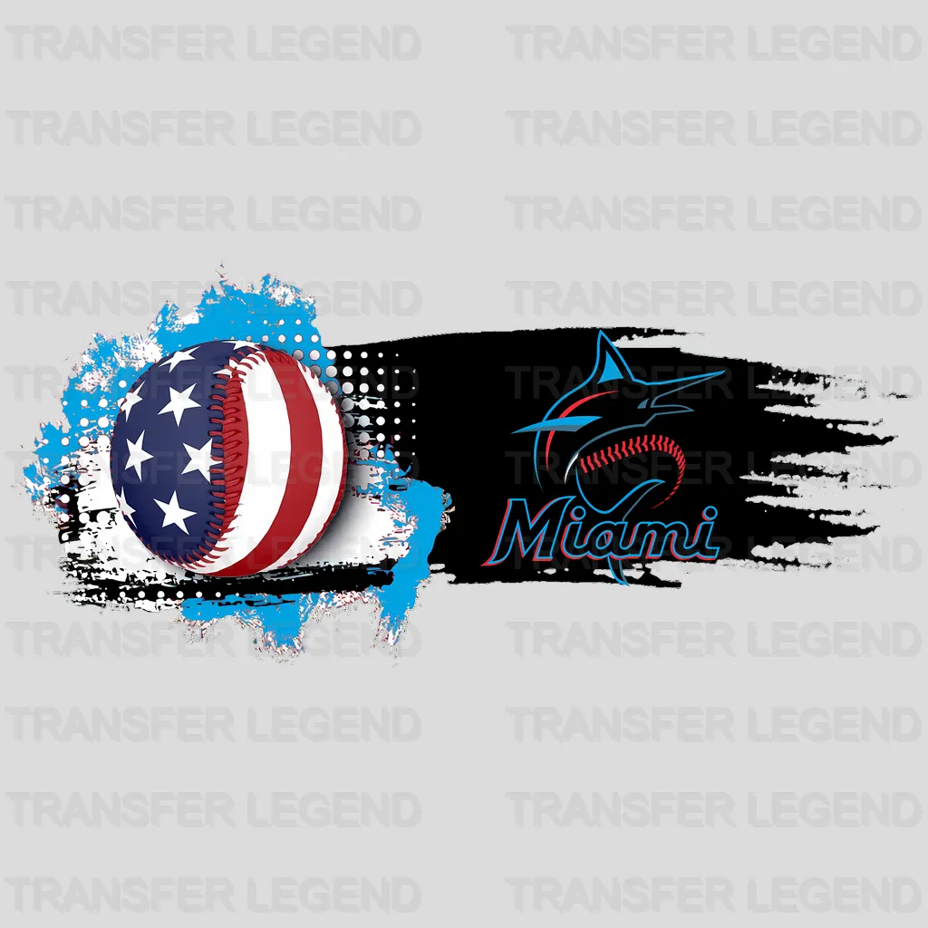 Miami Marlins MLB Logo With Torn Flag Background - DTF Iron On Transfer