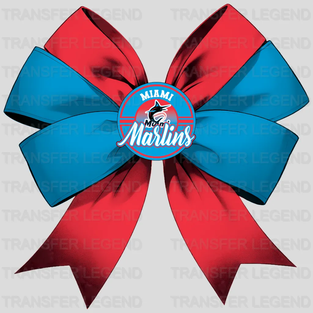 Miami Marlins MLB Elegant Red & Blue Bow Ribbon Knot - DTF Iron On Transfer