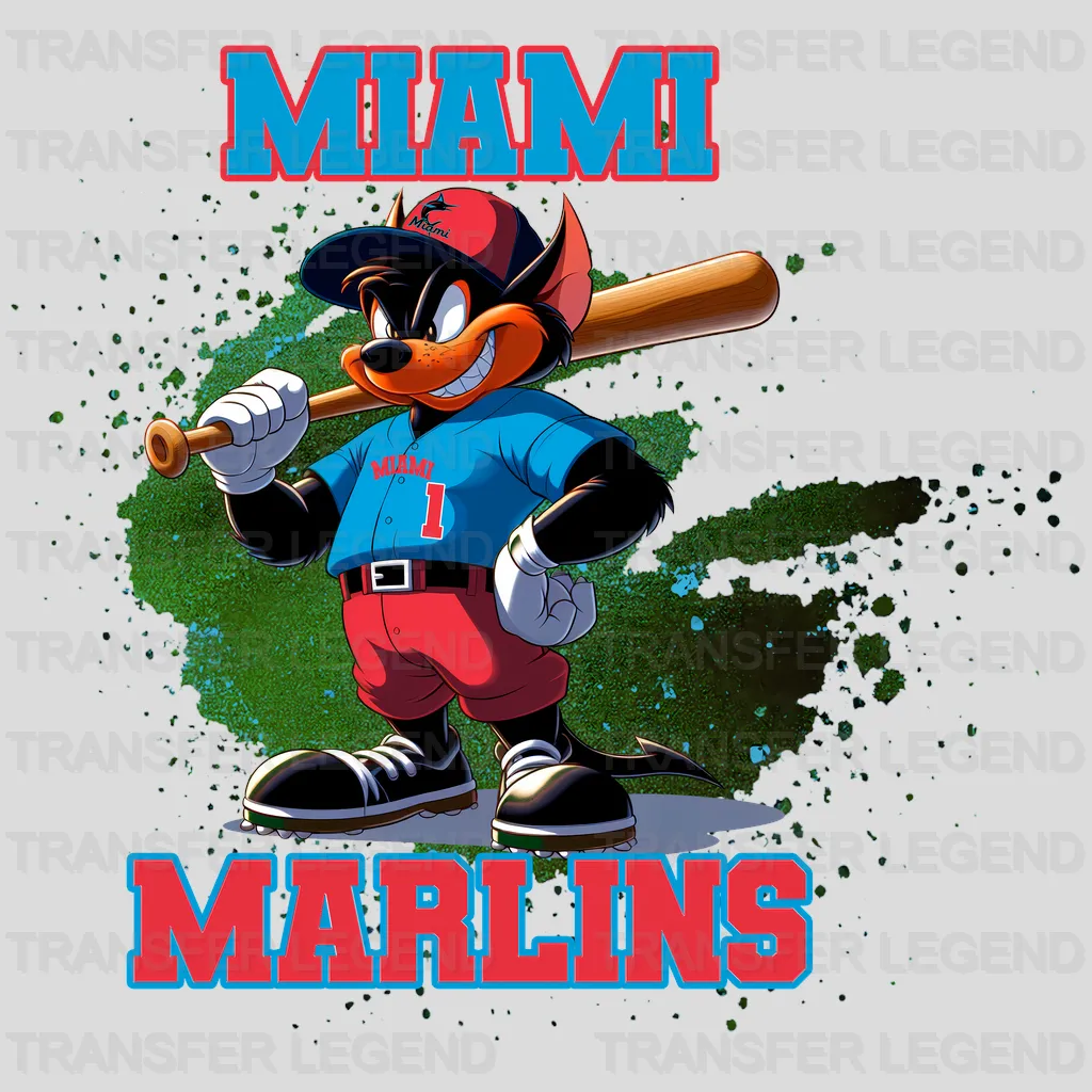 Miami Marlins MLB Cartoon Kid Player Batting - DTF Iron On Transfer