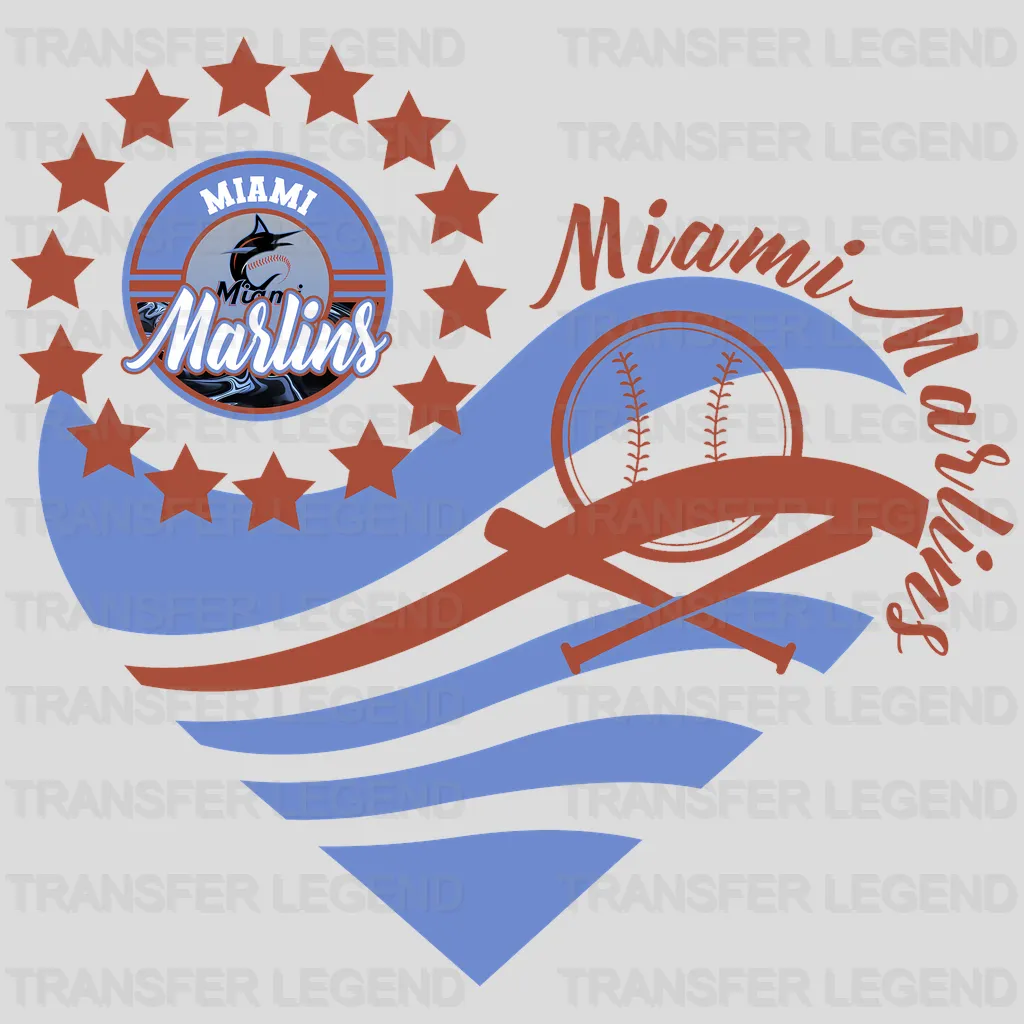 Miami Marlins MLB Heart Shape Road Graphic Art - DTF Iron On Transfer
