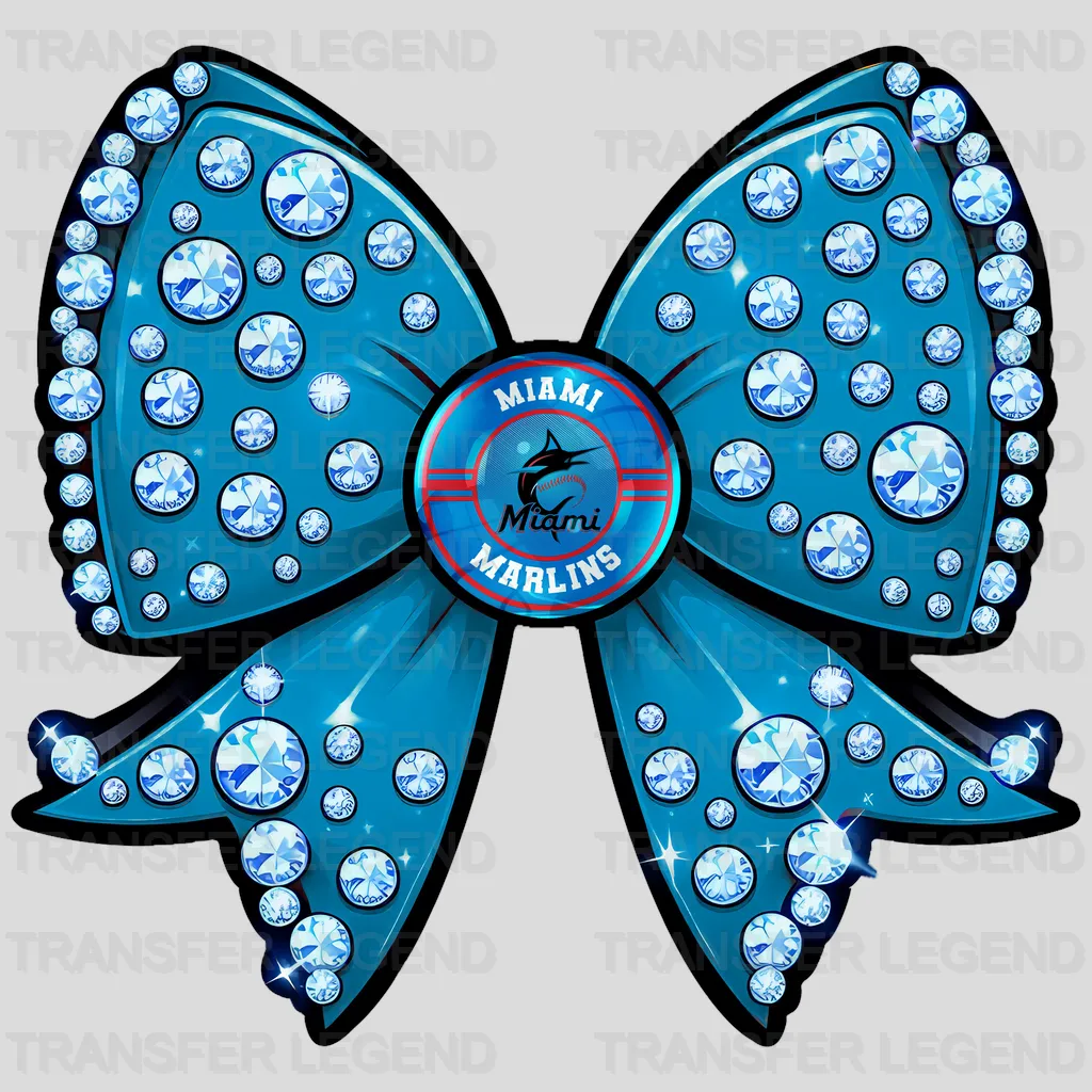 Miami Marlins MLB Glitter Sequin Teal Bow Ribbon - DTF Iron On Transfer
