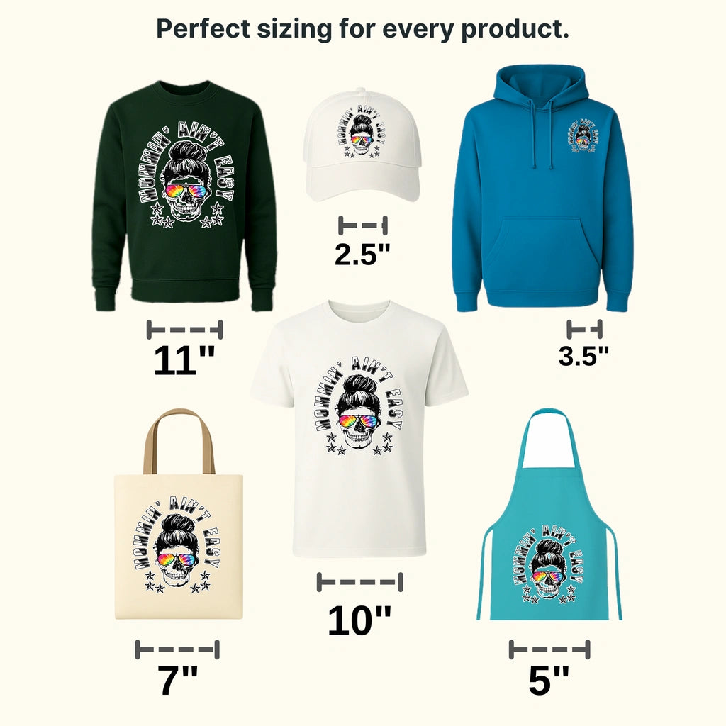 Mommin' Ain't Easy Tired Mom Life Dead Skull Messy Hair - Funny Mom - Cute Mom - Design - DTF heat transfer - transferlegend
