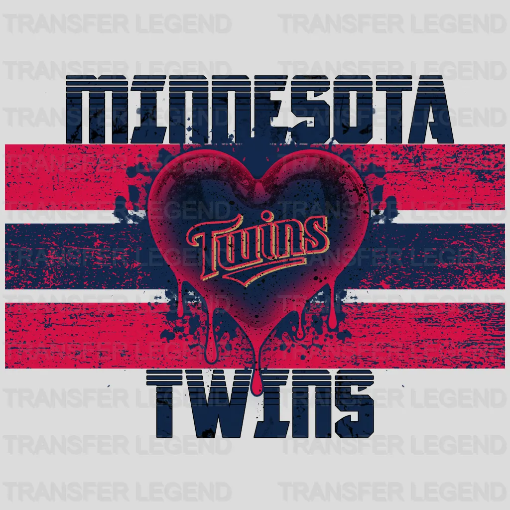 Minnesota Twins MLB Distressed Flag Heart Shape - DTF Iron On Transfer