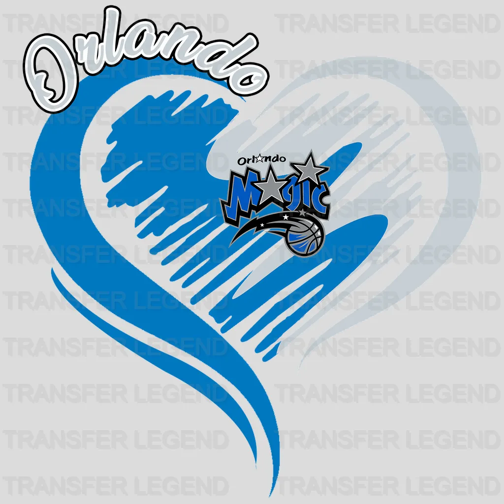Orlando Magic NBA Elegant Heart Swirl With Script Text - DTF Iron On Transfer