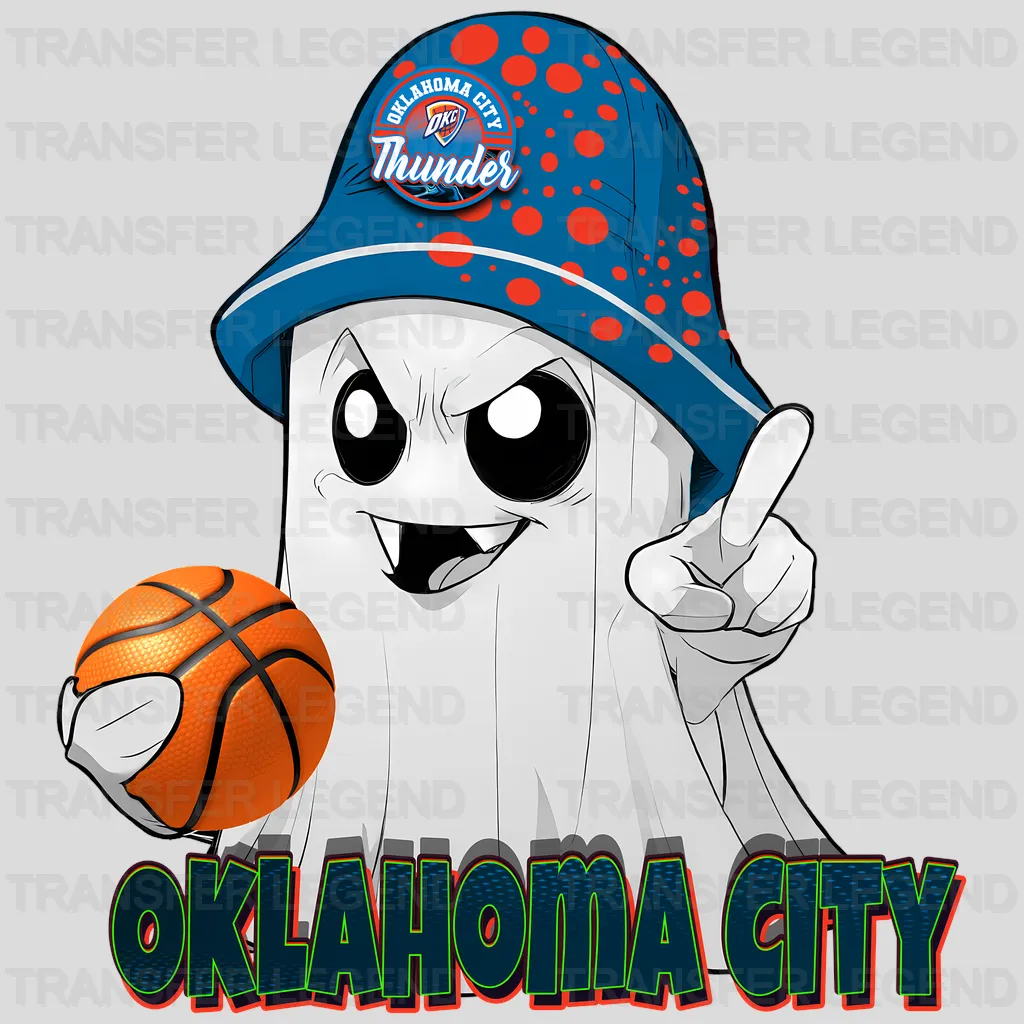 Oklahoma City Thunder NBA Cute Ghost With Hat & Halloween - DTF Iron On Transfer