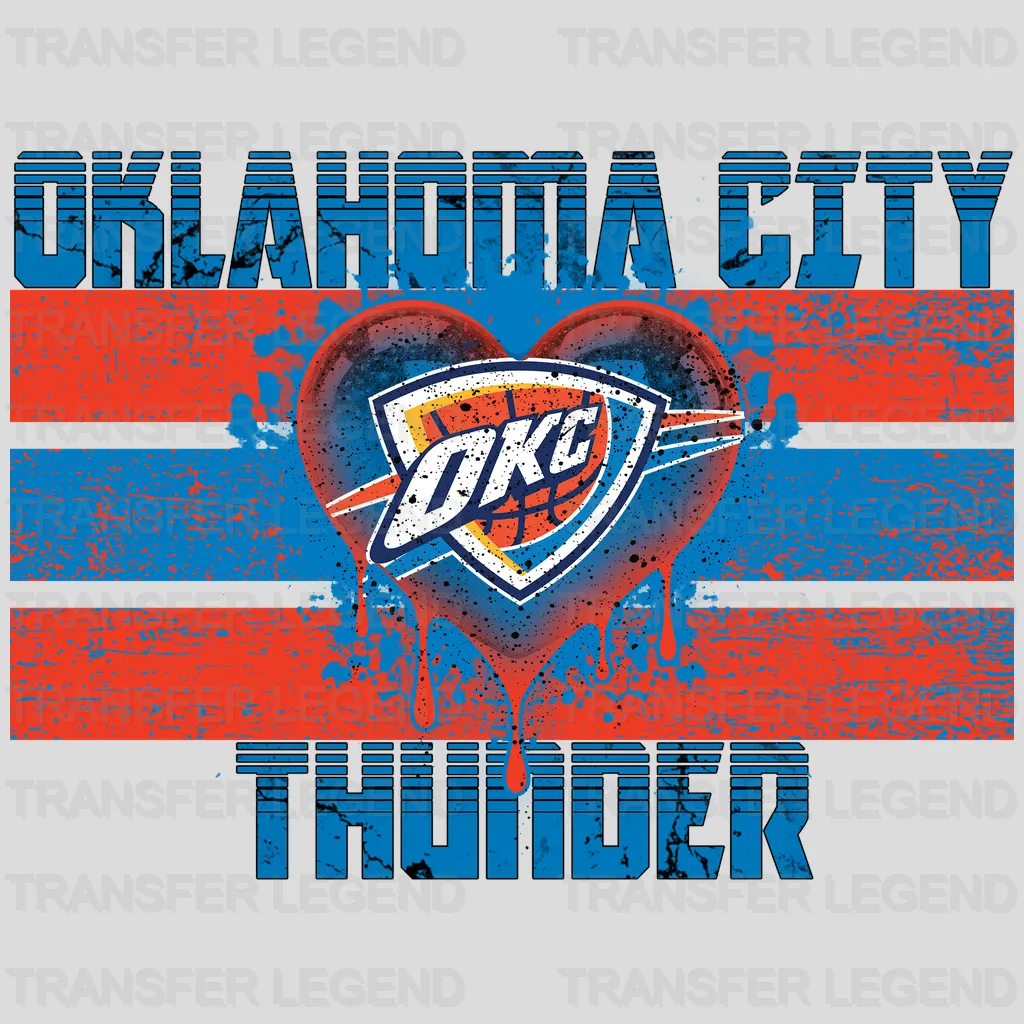 Oklahoma City Thunder NBA Distressed Flag Heart Shape - DTF Iron On Transfer