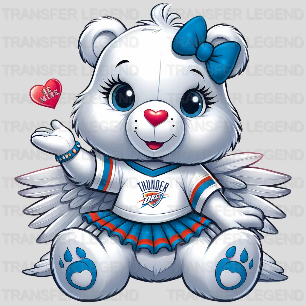 Oklahoma City Thunder NBA Cute Care Bear Mascot Blue & White - DTF Iron On Transfer