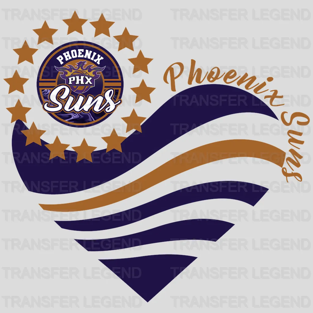 Phoenix Suns NBA Heart Shape Retro Wavy Lines Graphic - DTF Iron On Transfer