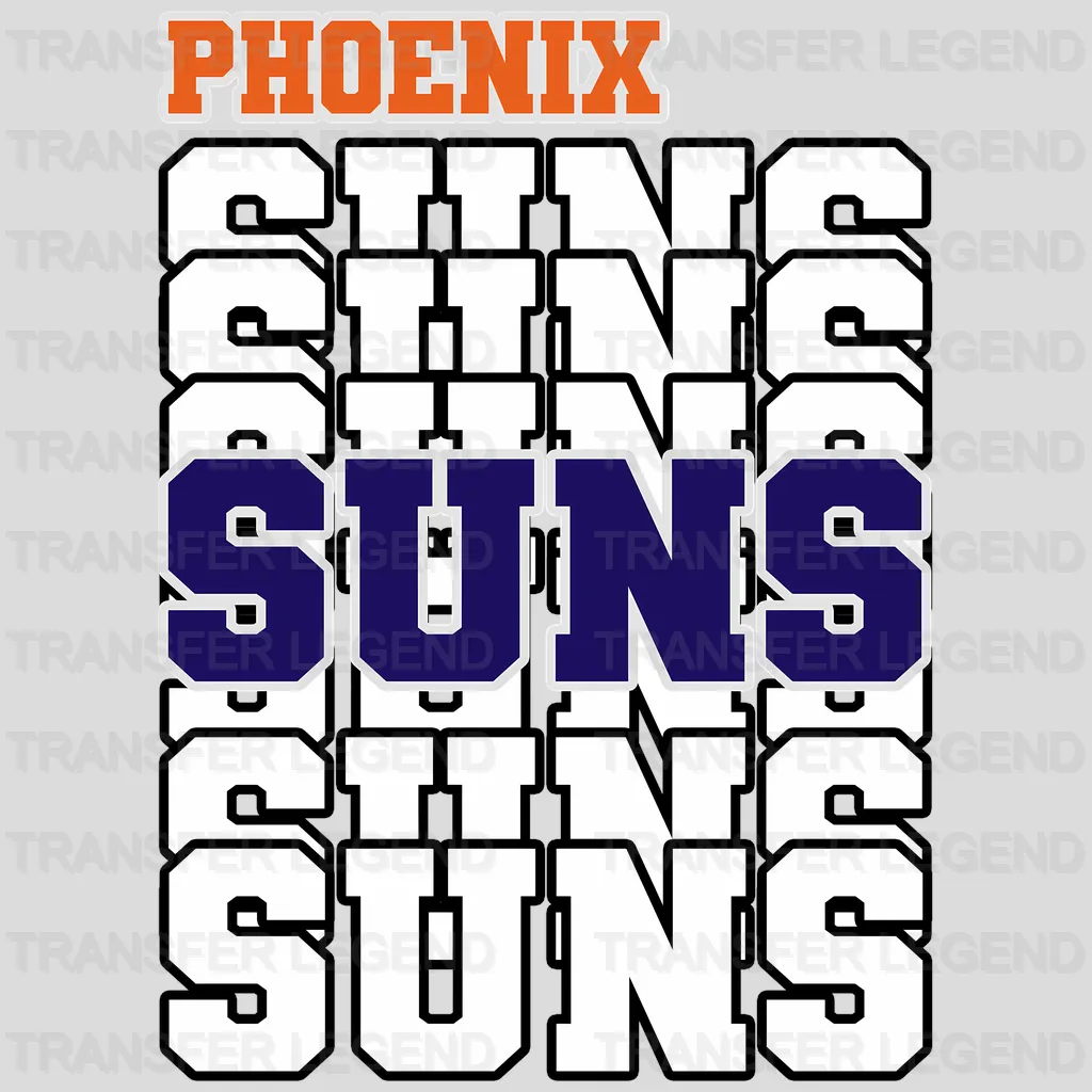 Phoenix Suns NBA Repeated Text Pattern Block Logo - DTF Iron On Transf