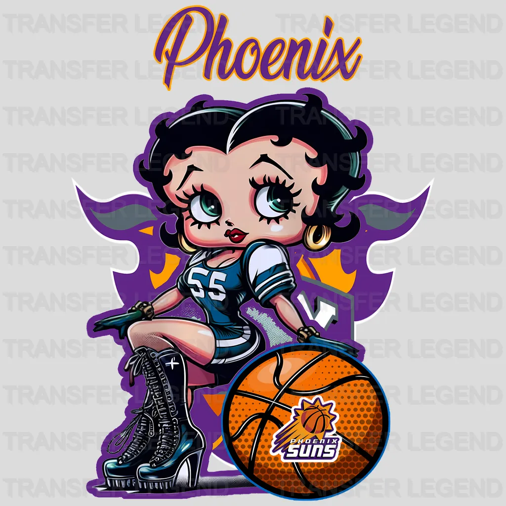 Phoenix Suns NBA Cute Cartoon Girl Sitting On White - DTF Iron On Transfer