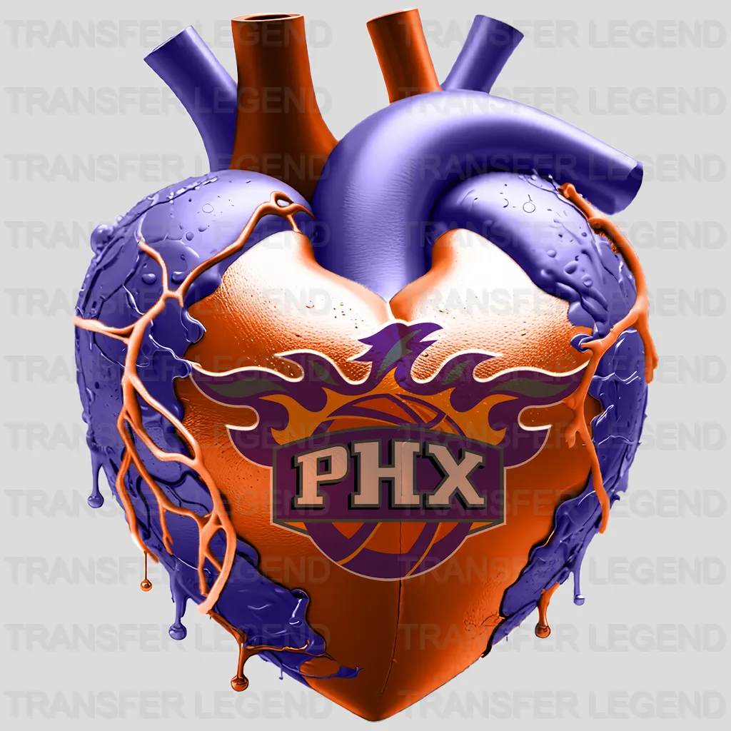 Phoenix Suns NBA Realistic Anatomical Heart Art - DTF Iron On Transfer