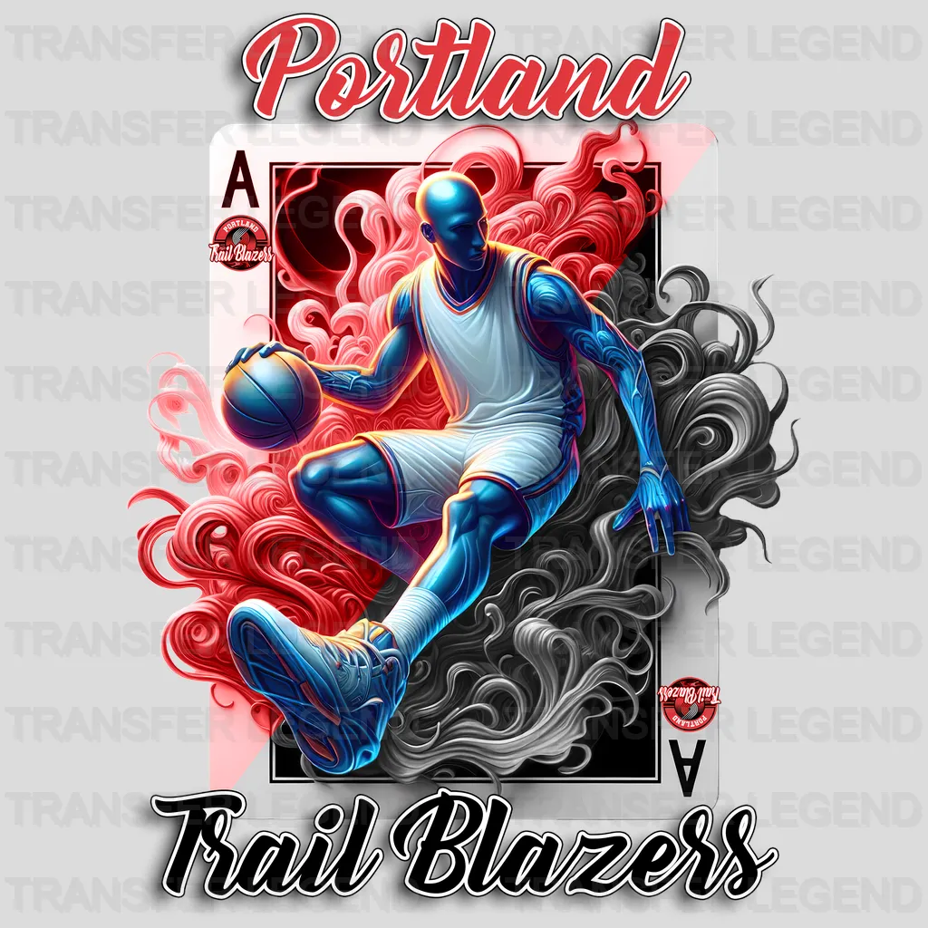 Portland Trail Blazers NBA Skeleton Playing Card Art - DTF Iron On Transfer