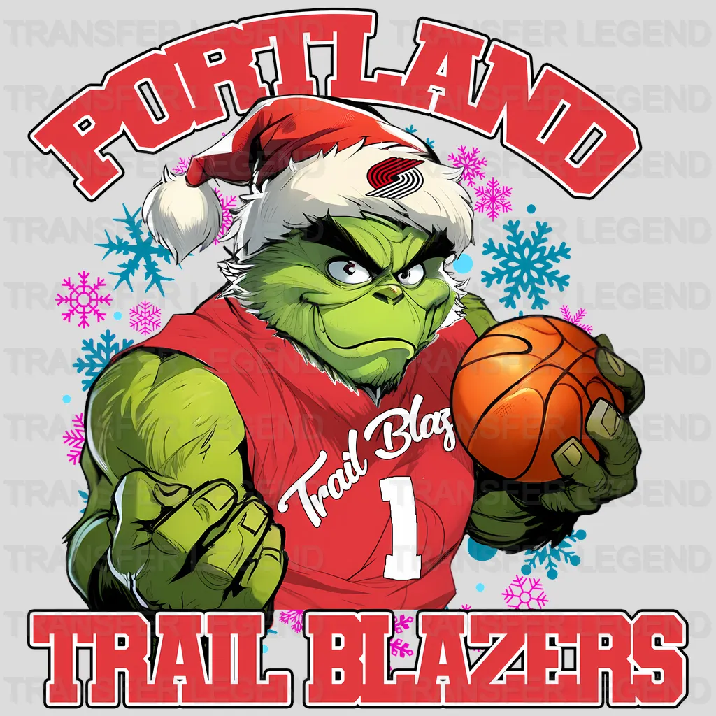 Portland Trail Blazers NBA Grinch Christmas Santa Hat Art - DTF Iron On Transfer