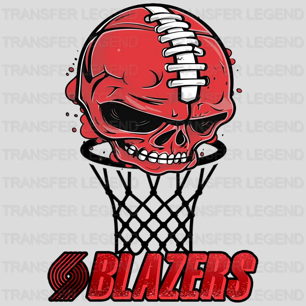 Portland Trail Blazers NBA Red Skull Biting Rim Art - DTF Iron On Transfer