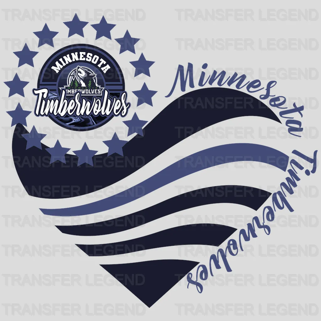 Minnesota Timberwolves NBA Heart Shape Retro Wavy Lines Graphic - DTF Iron On Transfer