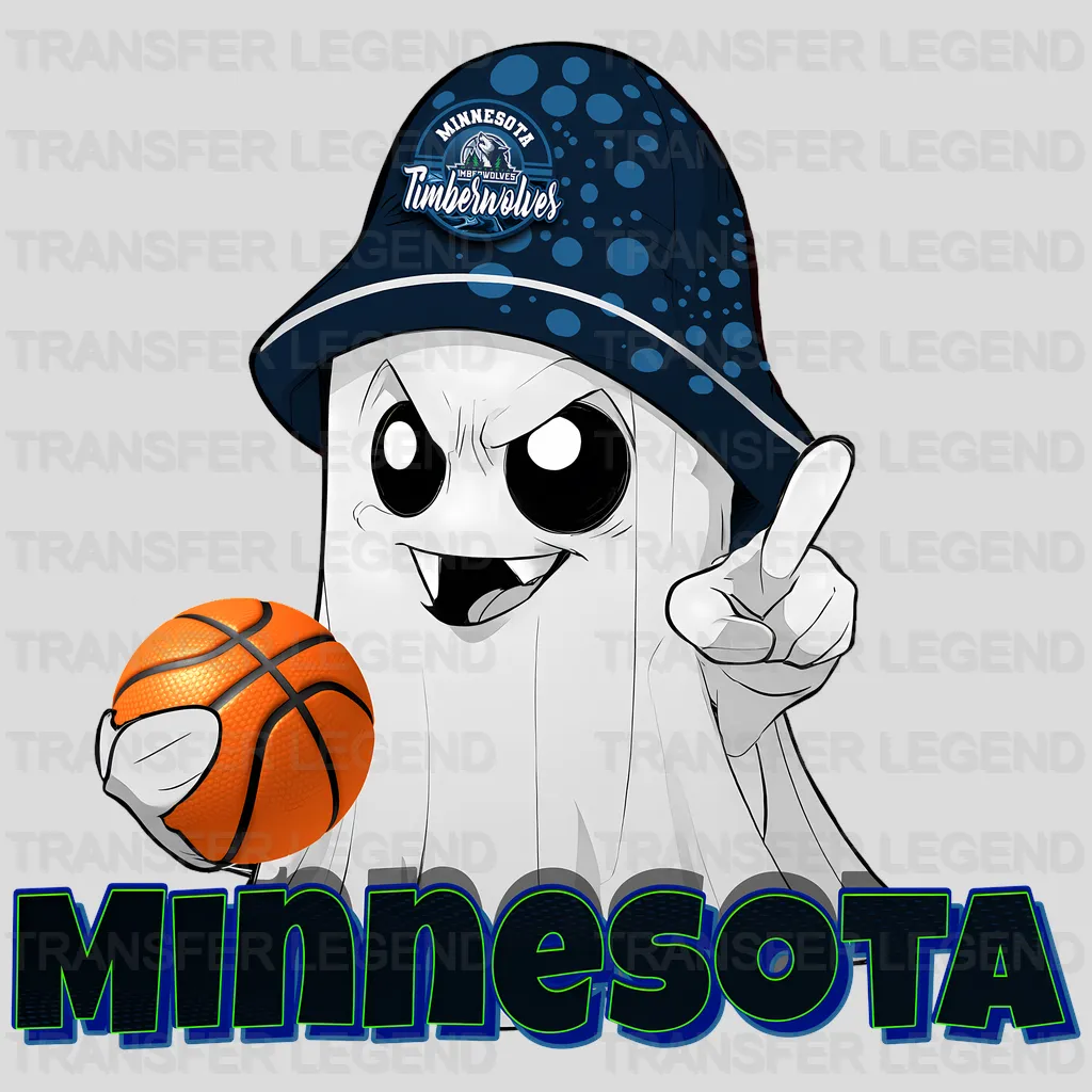 Minnesota Timberwolves NBA Cute Ghost With Hat & Halloween - DTF Iron On Transfer