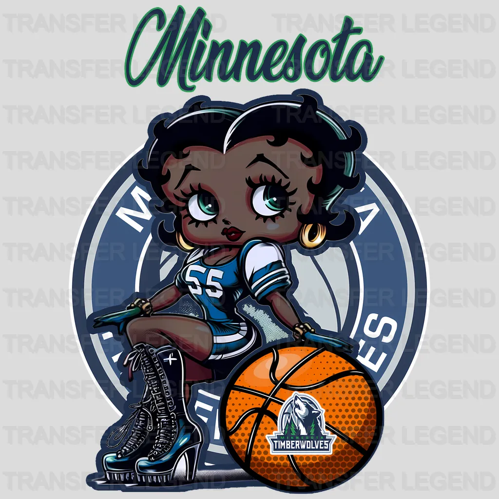 Minnesota Timberwolves NBA Cute Cartoon Girl Sitting On Blue - DTF Iron On Transfer