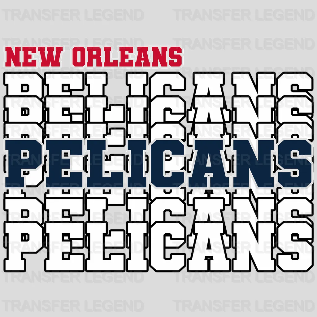 New Orleans Pelicans NBA Repeated Text Pattern Block Logo - DTF Iron On Transfer