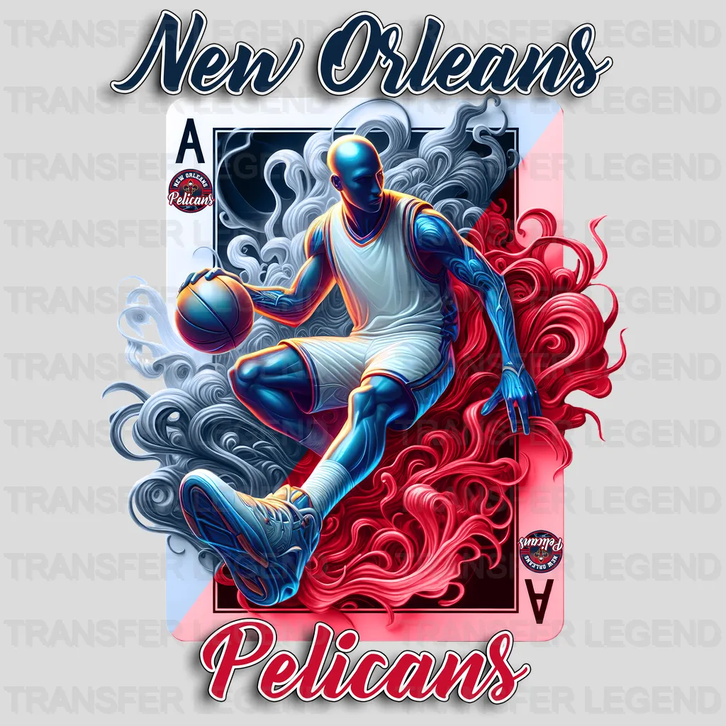 New Orleans Pelicans NBA Skeleton Playing Card Art - DTF Iron On Transfer
